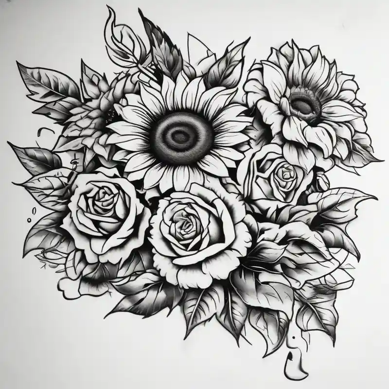 old school style Floral Sleeve Tattoo Ideas in 2025 about sunflower and roses floral sleeve tattoo hello kitty tattoo and sunflower and roses floral sleeve tattoo hello kitty tattoo